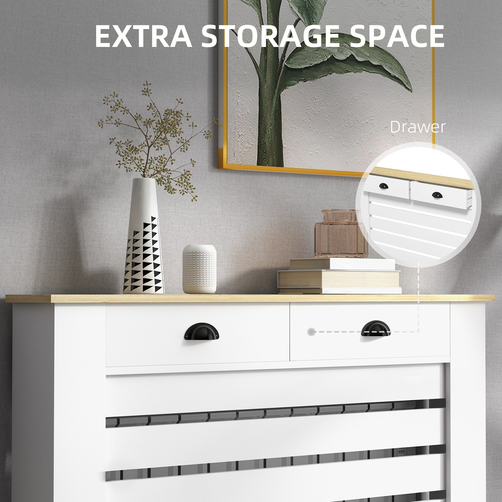 Fynco - 95.5H x 111Wcm Radiator Cover, with Drawer - White