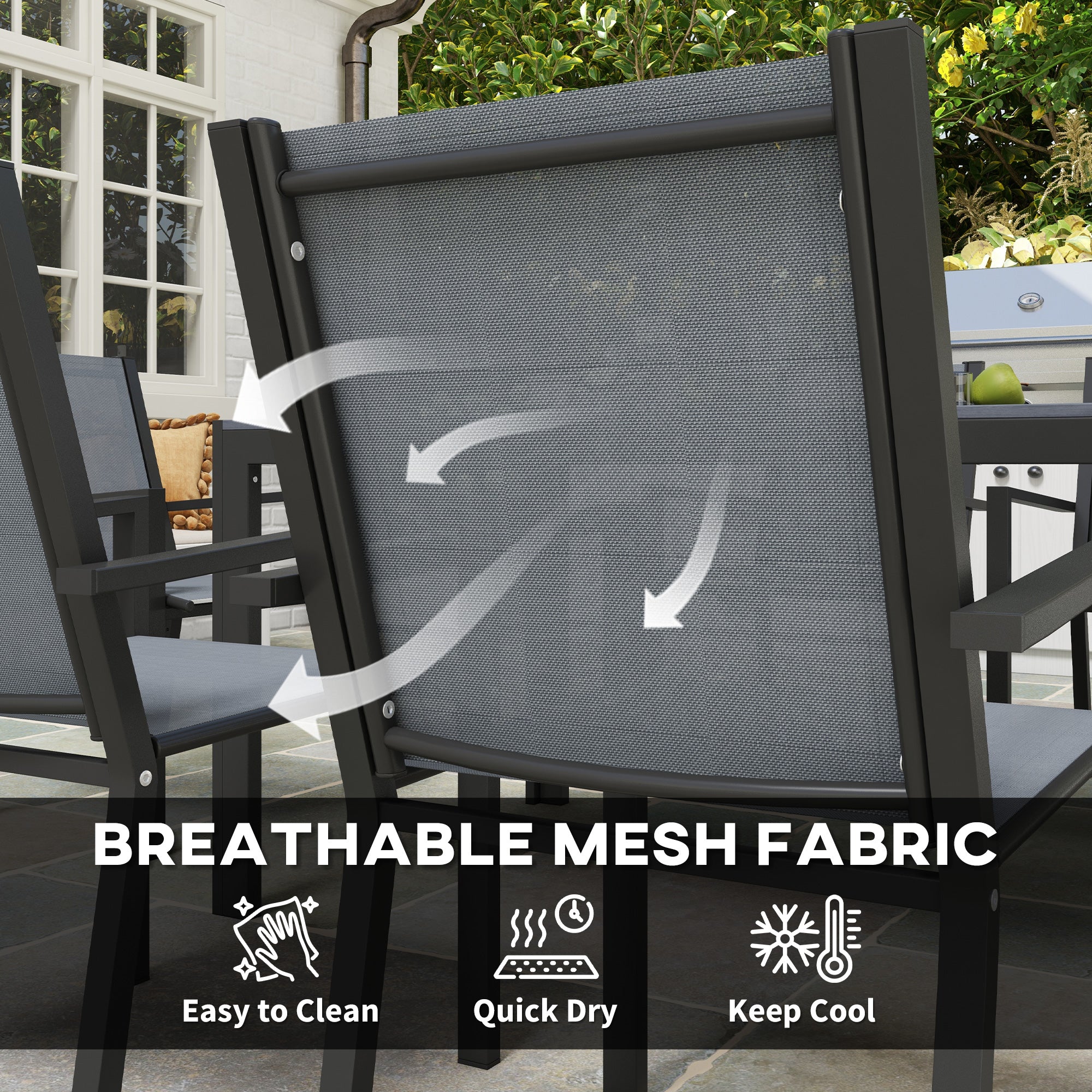 Seven-Piece Garden Dining Set, with Plastic Wood-Top Table - Grey