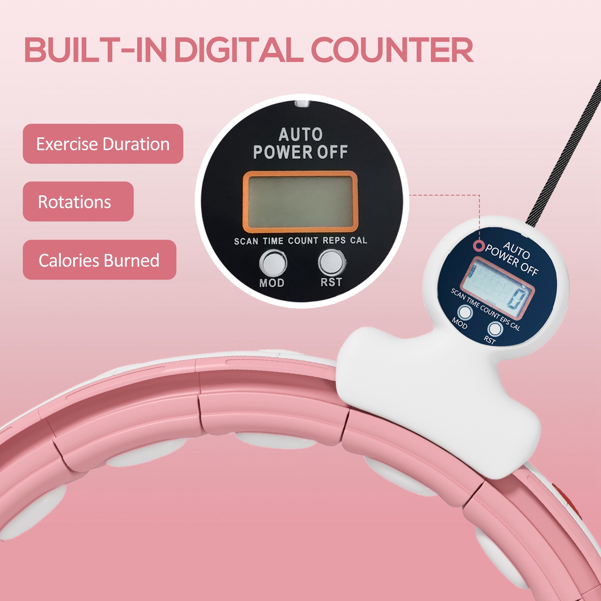 SPORTNOW Smart Weighted Hula Hoop, Massage Hula Ring w/ 16 Detachable Knots, 360° Auto-Rotating Ball, Digital Counter, Pink