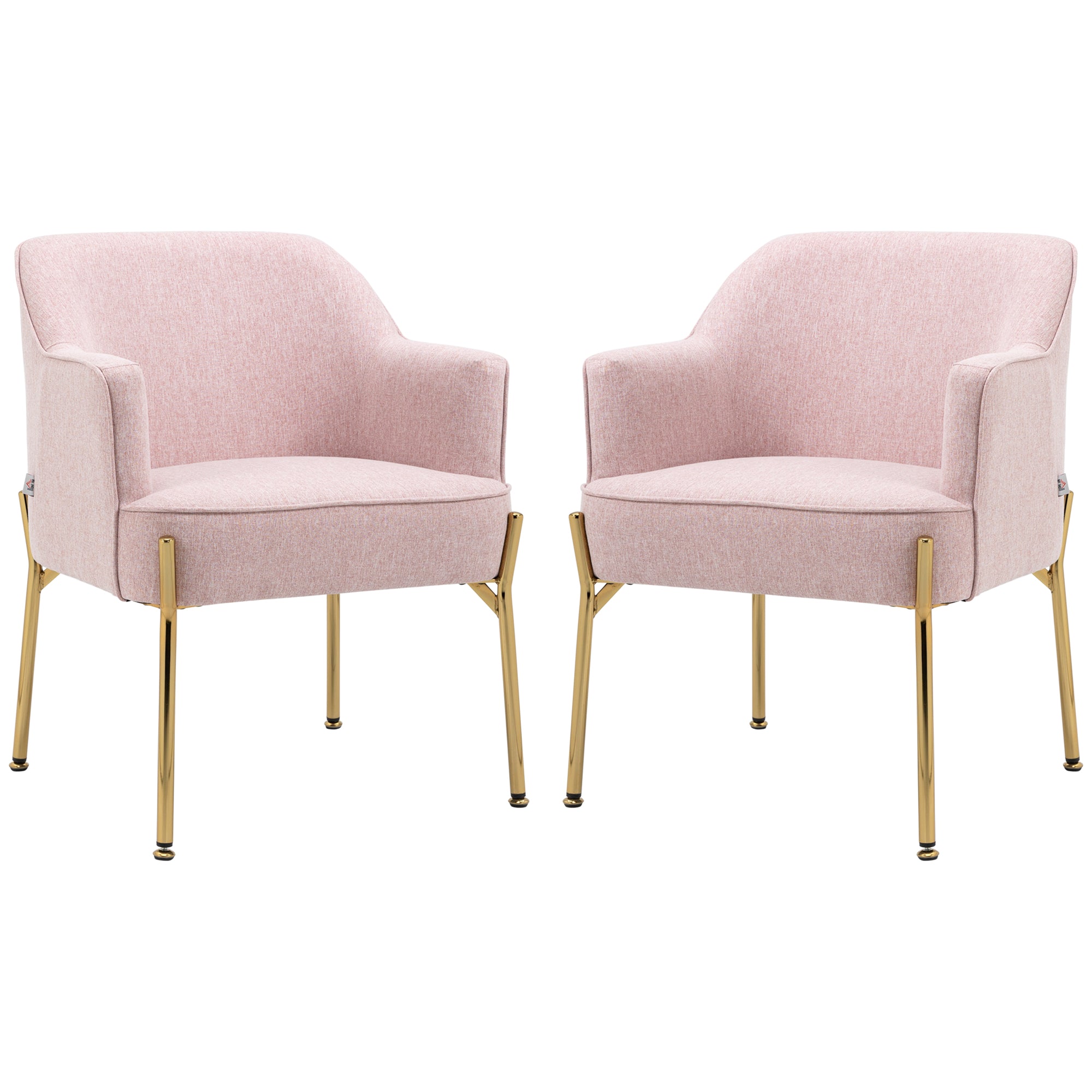 Accent Chair, Living Room Armchair, Vanity Chair with Gold Plating Metal Legs and Soft Padded Seat for Bedroom and Café, Set of 2, Pink