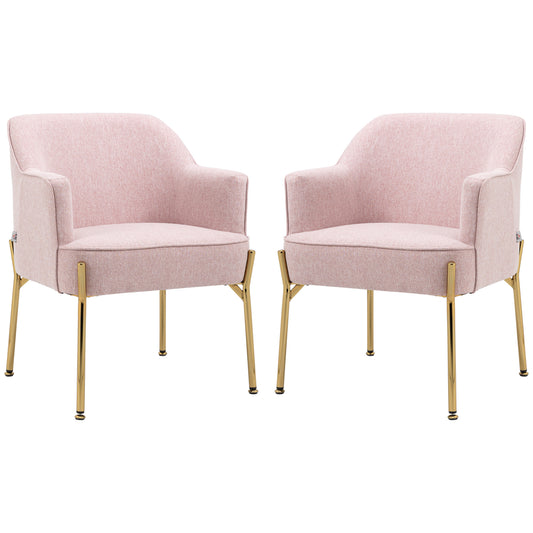 Accent Chair, Living Room Armchair, Vanity Chair with Gold Plating Metal Legs and Soft Padded Seat for Bedroom and Café, Set of 2, Pink