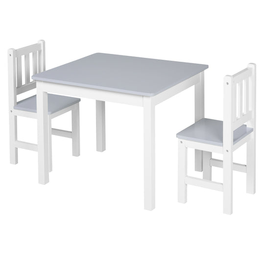 Kids Table and Chair Set 3 Pieces Toddler Preschoolers Desk with 2 Chairs for Indoor Study Rest Snack Time Grey