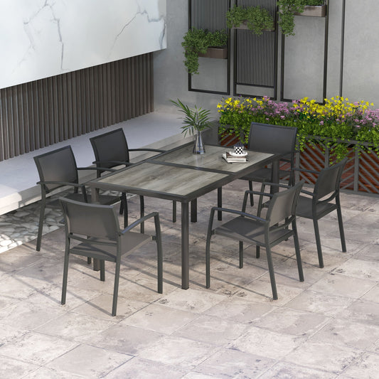 Seven-Piece Casual Outdoor Dining Set, with Wood-Effect Table - Grey