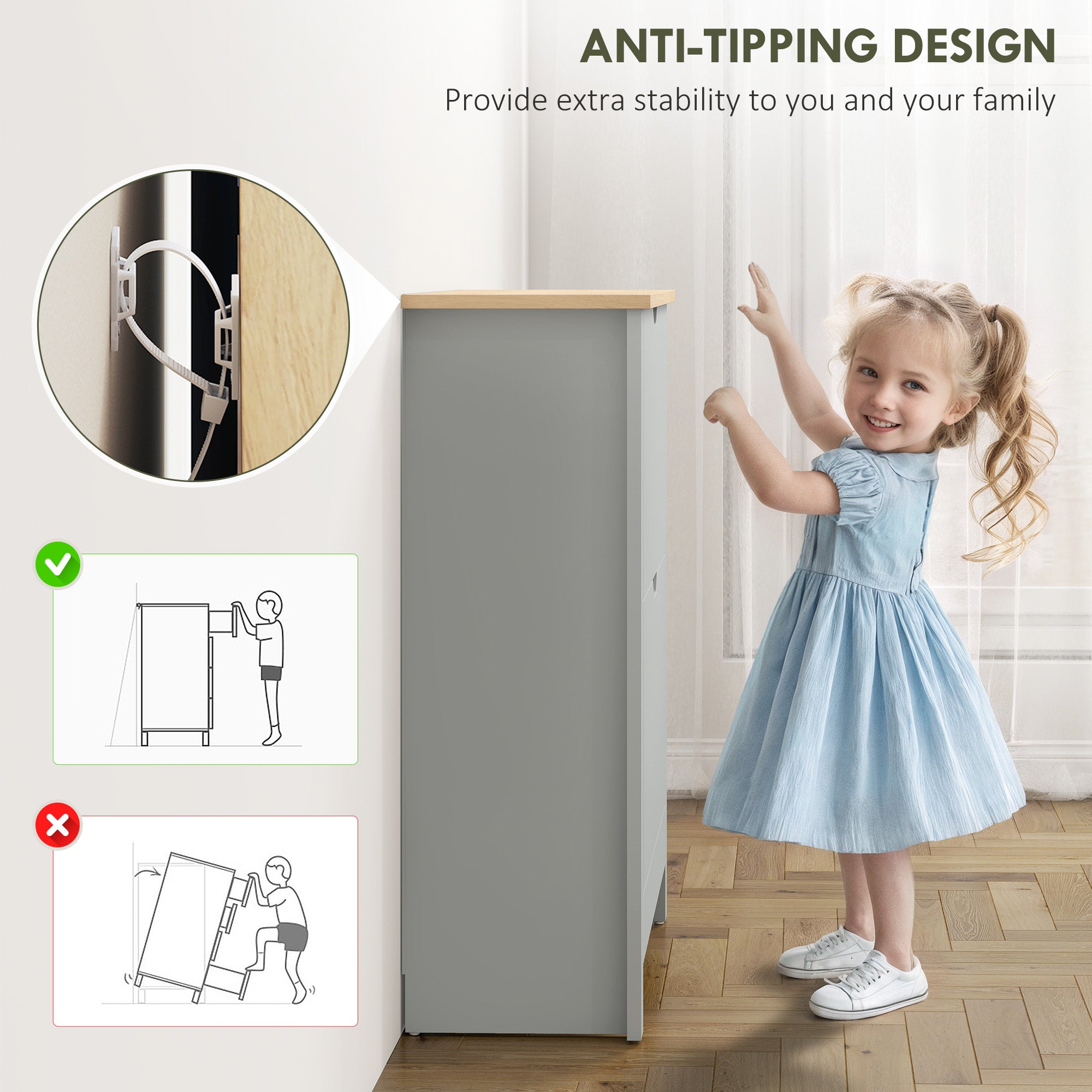 Fynco - Slim Shoe Cabinet, Narrow Shoe Cupboard with 2 Flip Drawers, Adjustable Shelves for 12 Pairs of Shoes, Light Grey