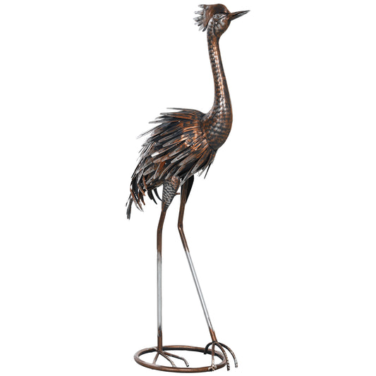 Heron Garden Statue, Standing Garden Ornament, Metal Garden Gift with Stakes for Patio Pond Landscape Decoration, Silver Tone