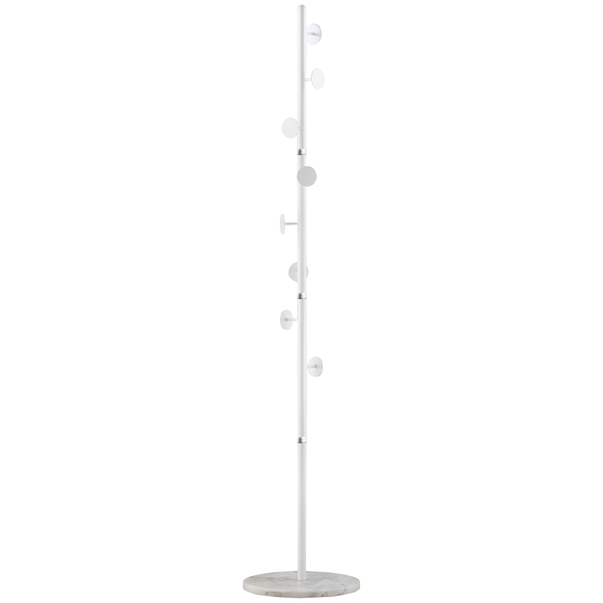Coat Rack Free Standing Hall Tree with 8 Round Disc Hooks for Clothes, Hats,Purses, Steel Entryway Coat Stand with Marble Base for Entryway, Living Room, Bedroom, White