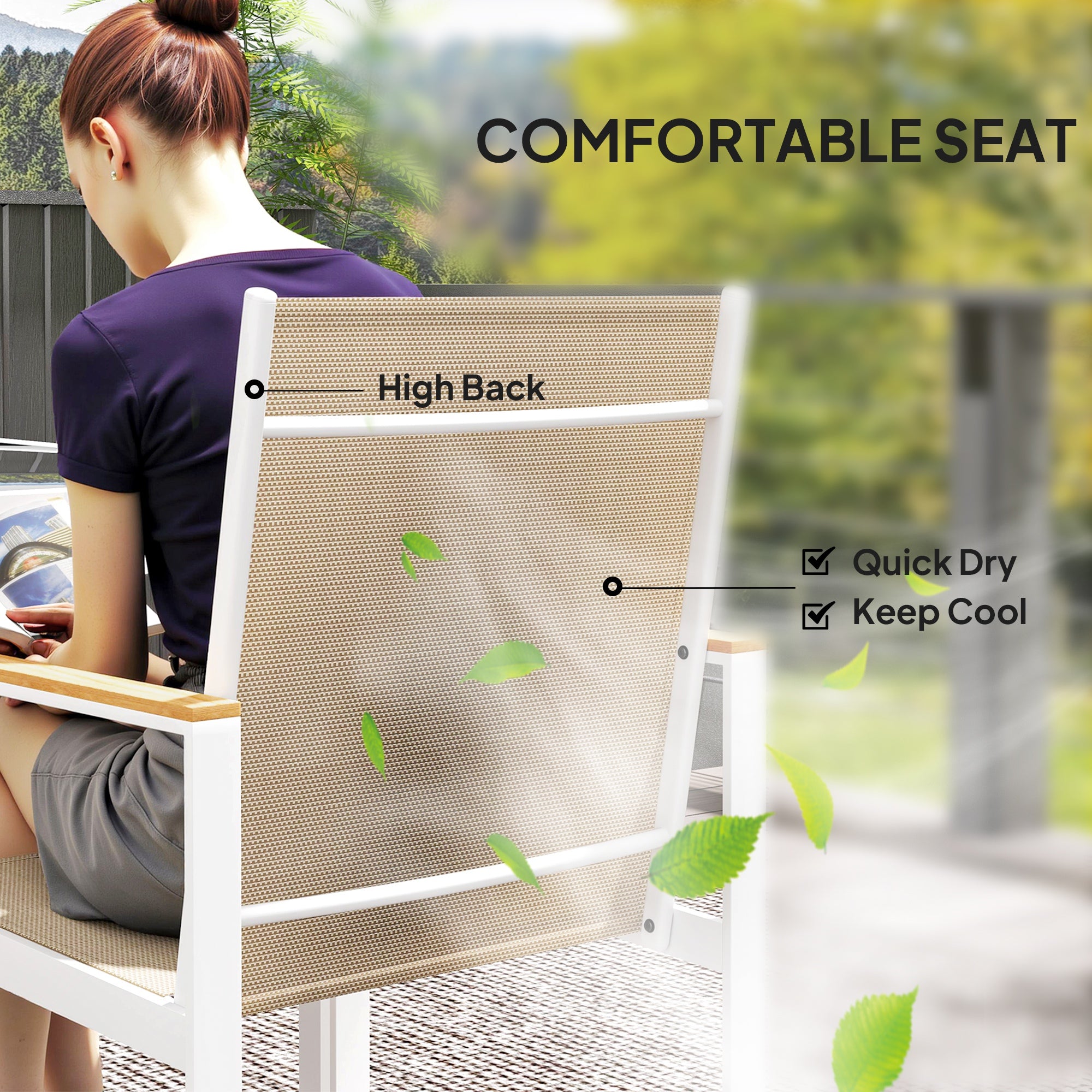 5 Piece Garden Furniture Set with 4 Armchairs and Tempered Glass Table Top, for Deck, Balcony