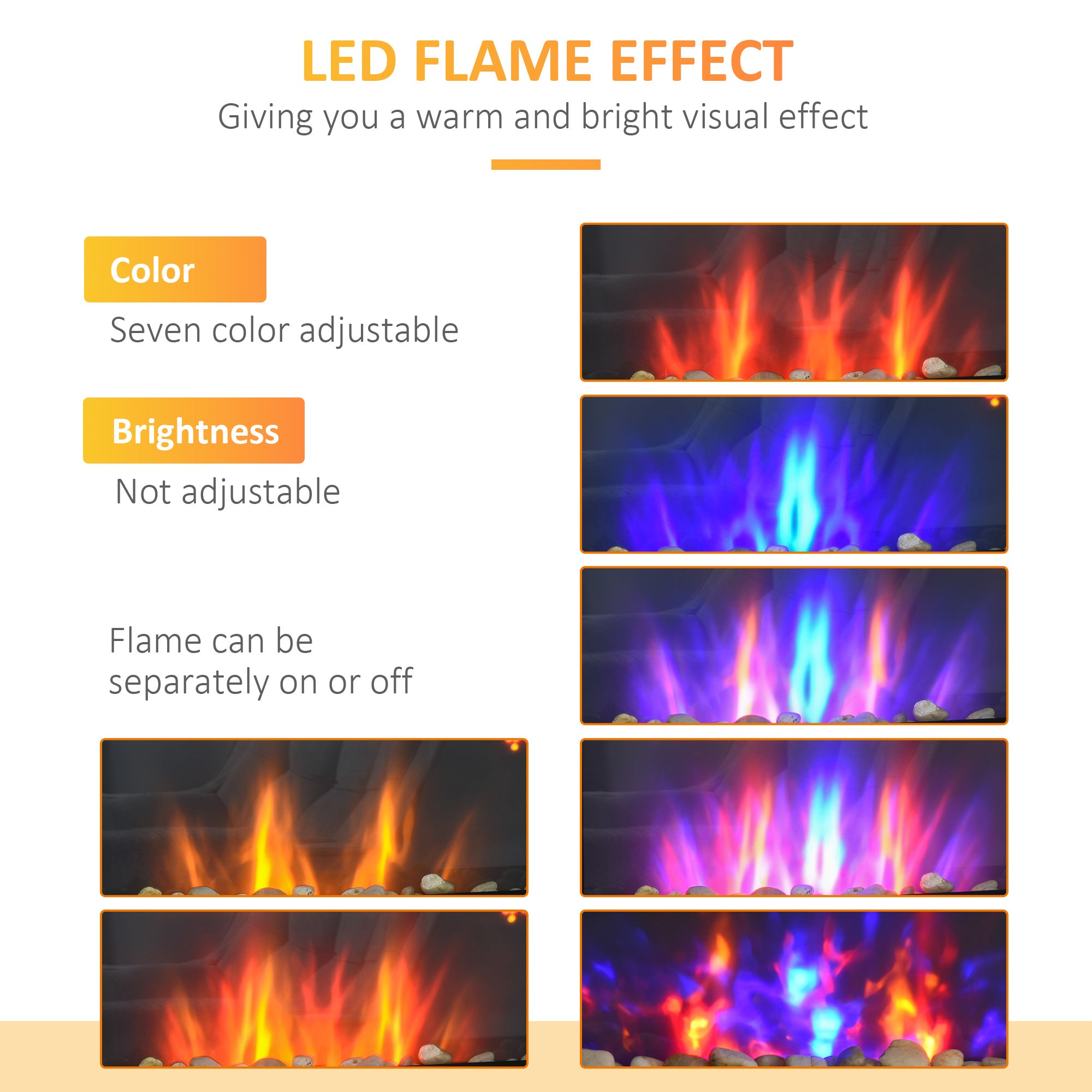 Fynco - 1000W/2000W Electric Wall Fireplace w/ LED Flame Effect Timer Remote Sleek Stylish Safe Home Heating 20-25㎡