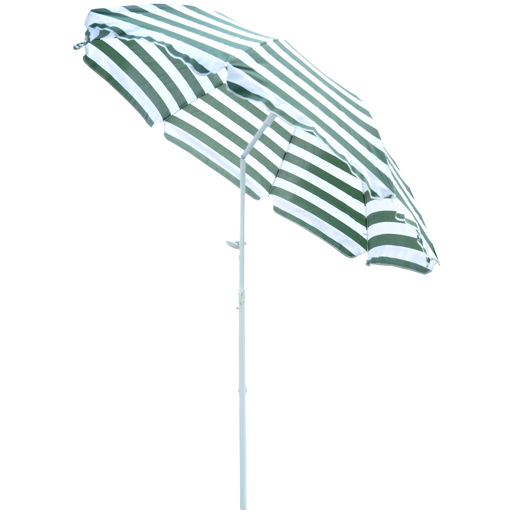 1.8m Beach Parasol Umbrella with Tilt Canopy, Lightweight Patio Garden Sunshade with 8 Ribs, Green & White Stripe