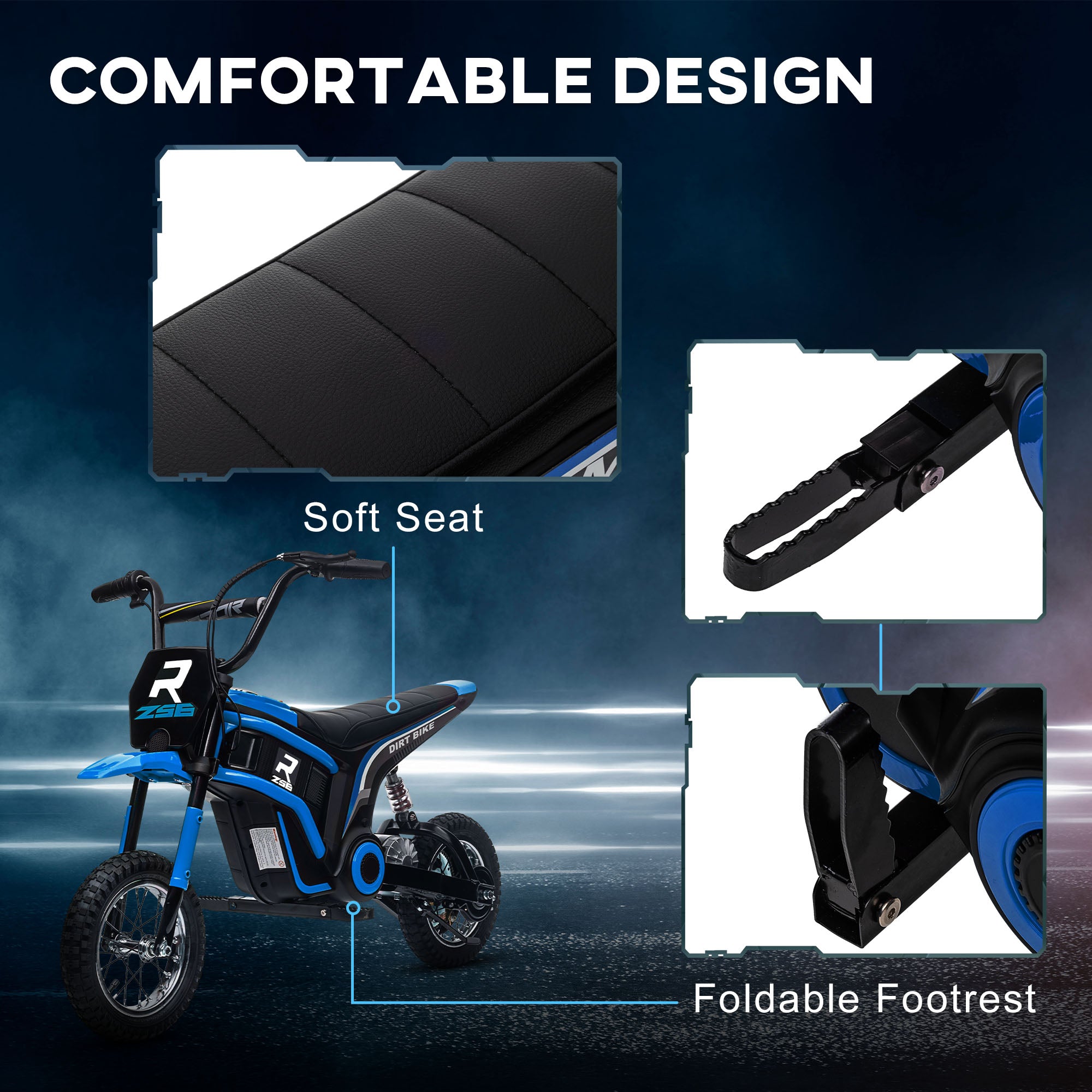 24V Electric Motorbike with Twist Grip Throttle, Music, Horn, 12" Pneumatic Tyres, 16km/h Max Speed - Blue