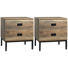 Retro Bedside Table, End Side Table with 2 Drawers, Metal Frame for Bedroom, Living Room, Set of 2, Coffee