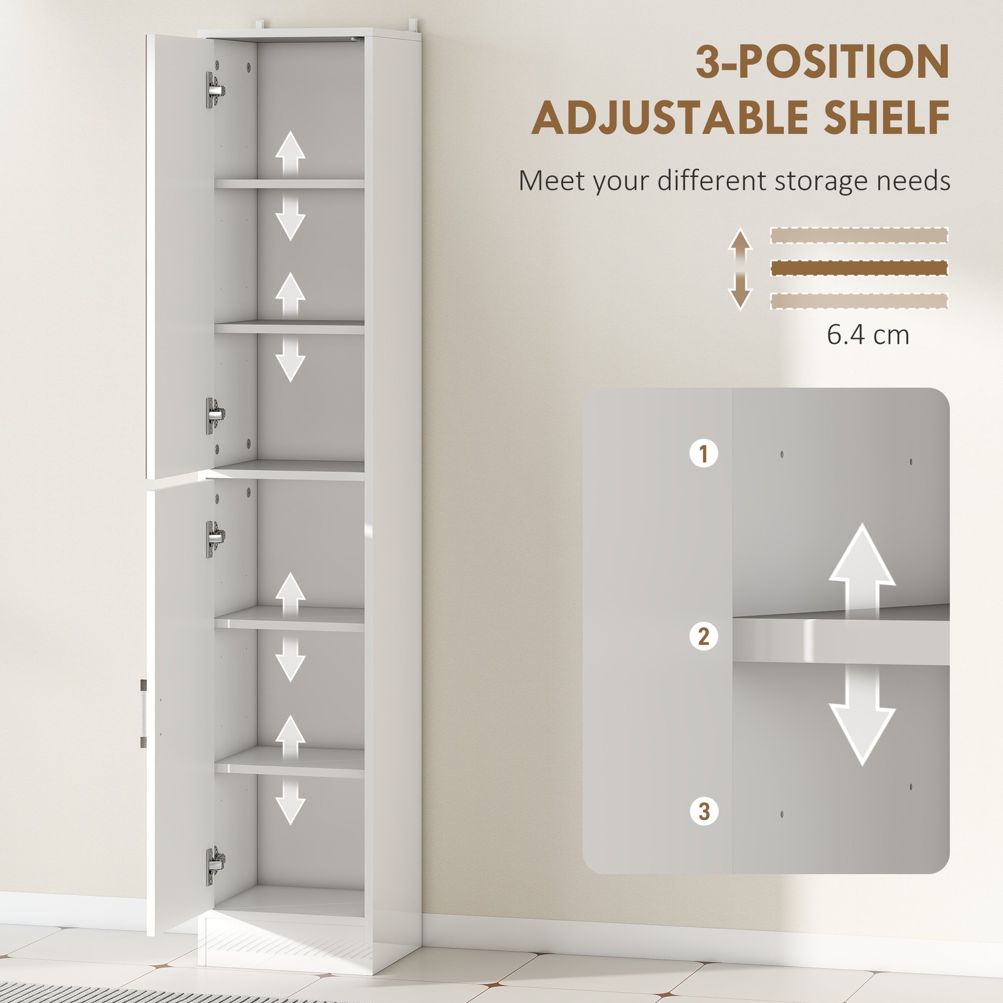 kleankin Tall Bathroom Cabinet with Mirror and Adjustable Shelf - High Gloss White