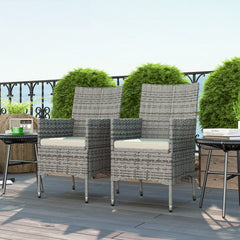 2 Pieces Rattan Garden Chairs Dining Chair Set with Cushion, Mixed Grey