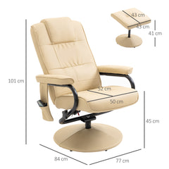 Swivel Recliner Chair and Footstool, Faux Leather Massage Recliner Armchair with Remote Control and Round Wrapped Base, Cream