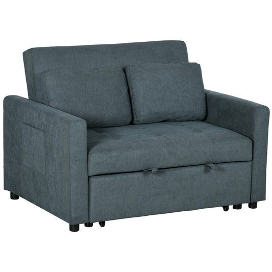 Loveseat Sofa Bed, Convertible Bed Settee with 2 Cushions, Side Pockets for Living Room, Charcoal Grey