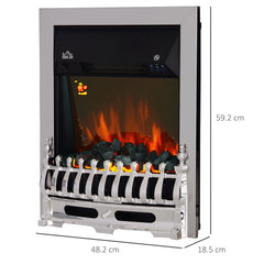 Fynco - Contemporary Electric Fireplace Coal Burning Flame Effect Inset Fire Place Space Heater Glass View LED Lighting with Remote Control, 1000W/2000W