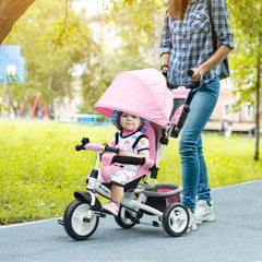 6 in 1 Kids Trike with Parent Handle, Canopy, 5-point Safety Belt, Storage, Footrest, Brake, for 1-5 Years, Pink