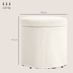 40cm Round Storage Ottoman, Corduroy Footstool with Removable Lid and Legs, Vanity Stool for Living Room, Bedroom, Beige