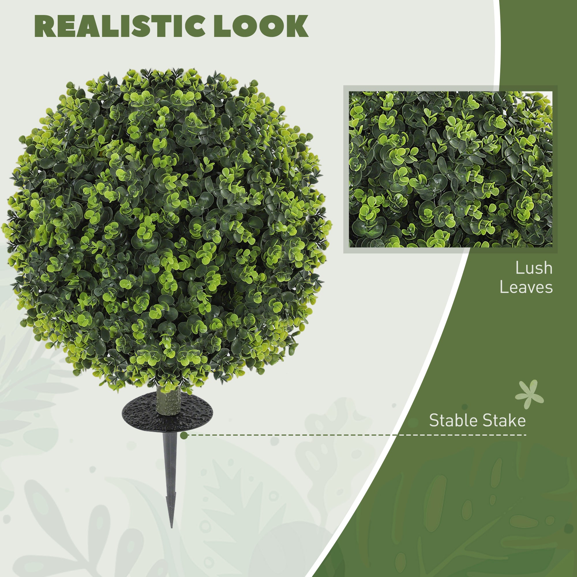 Fynco - Set of 2 40 cm Artificial Boxwood Topiary Ball Bush with Integrated Ground Stake, Indoor Outdoor UV Resistant Faux Greenery, Faux Plants for Garden, Porch, Balcony