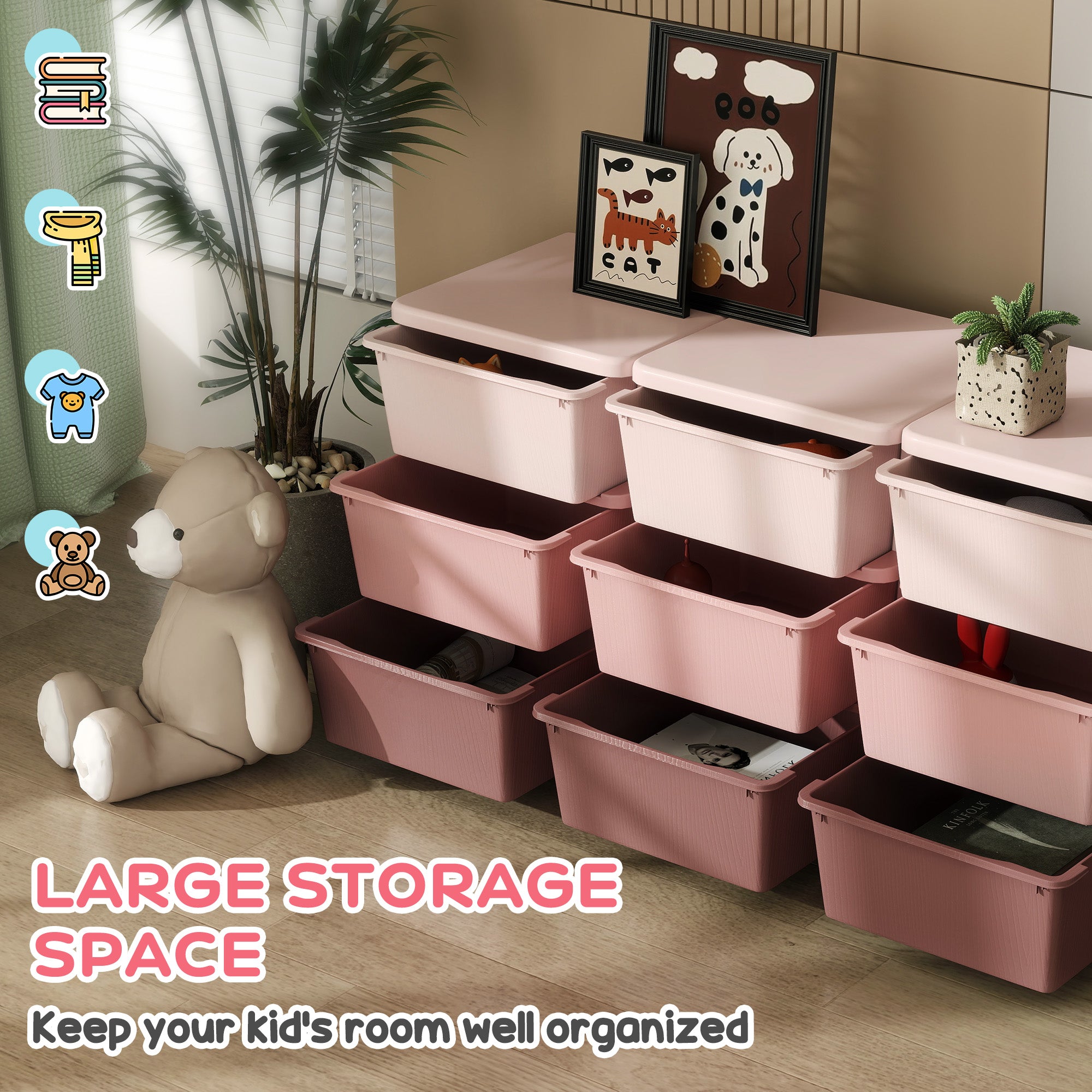 Kids Storage Unit, with Nine Drawers - Pink
