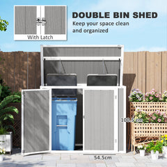 4.7 x 2.5FT Garden Shed, Double Bin Storage Shed with Lockable Doors, Outdoor Small Shed with Openable Lid for 2 Trash Cans, Garden Tools, Grey