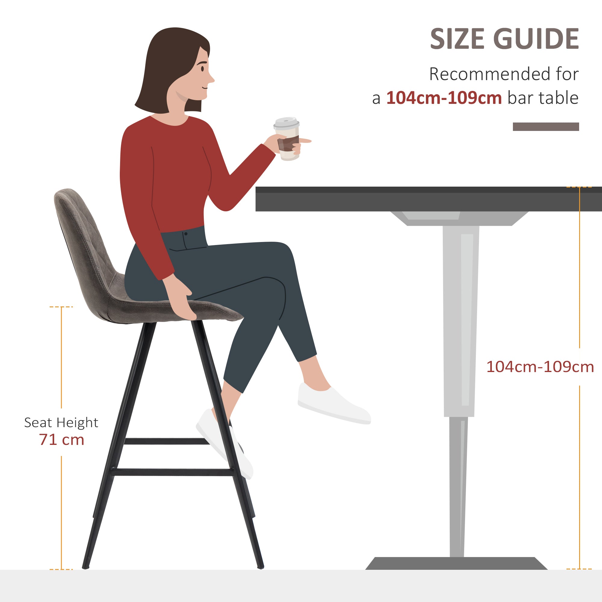 Set Of 2 Bar Stools Vintage Microfiber Cloth Tub Seats Padded Comfortable Steel Frame Footrest Quilted Home Bar Cafe Kitchen Chair Stylish Dark Grey