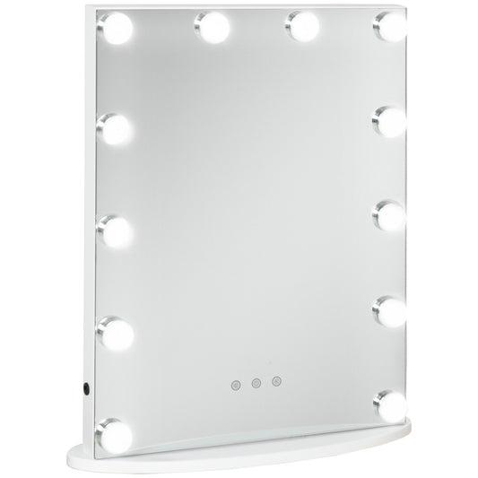Hollywood Mirror with Lights for Makeup Dressing Table, Lighted Vanity Mirror with 12 Dimmable LED Bulbs and USB Plug in Power Supply, White