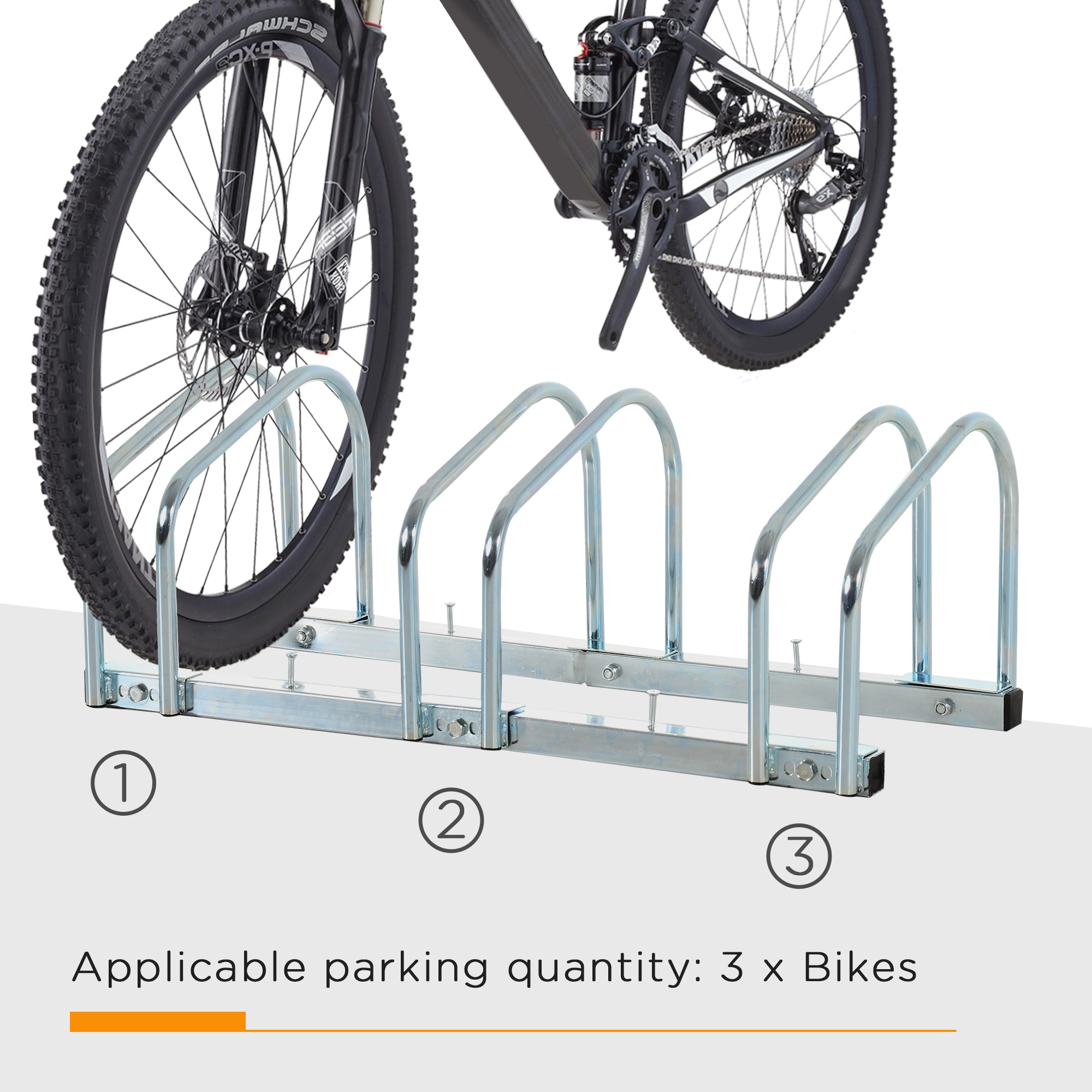 Bike Stand Parking Rack Floor or Wall Mount Bicycle Cycle Storage Locking Stand 76L x 33W x 27H (3 Racks, Silver)