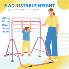 Kids Gymnastic Bar, with Adjustable Height, Foldable Horizontal Bars - Pink