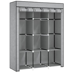 Fabric Wardrobe, with Rails and Shelves - Light Grey