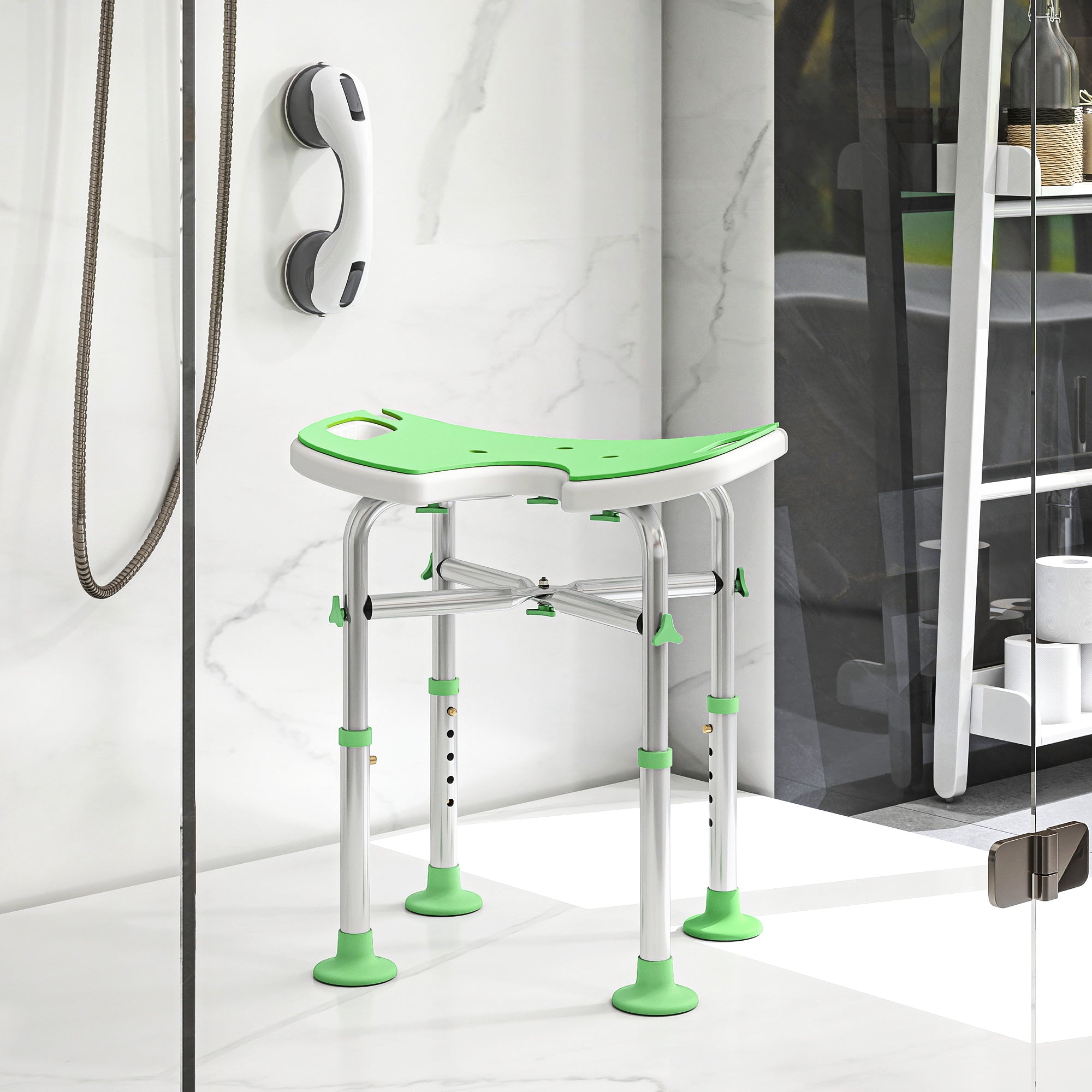 Fynco - 39-51.5cm 'U' Seat Padded Shower Stool - Green