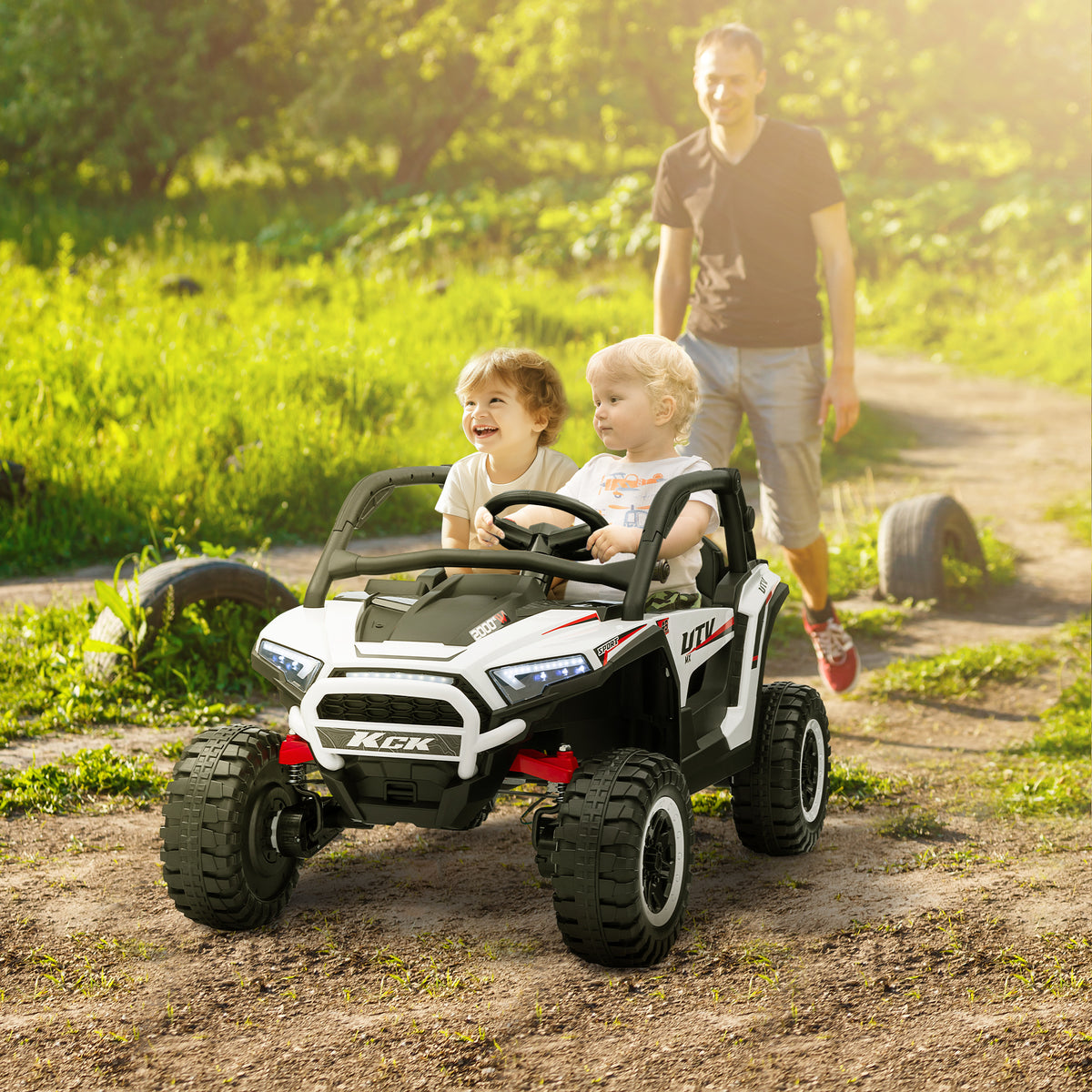 AIYAPLAY 2 Seater 24V 7AH Ride on Truck, Battery Powered Electric Ride On Car w/ Remote, Suspension, 3 Speeds, White