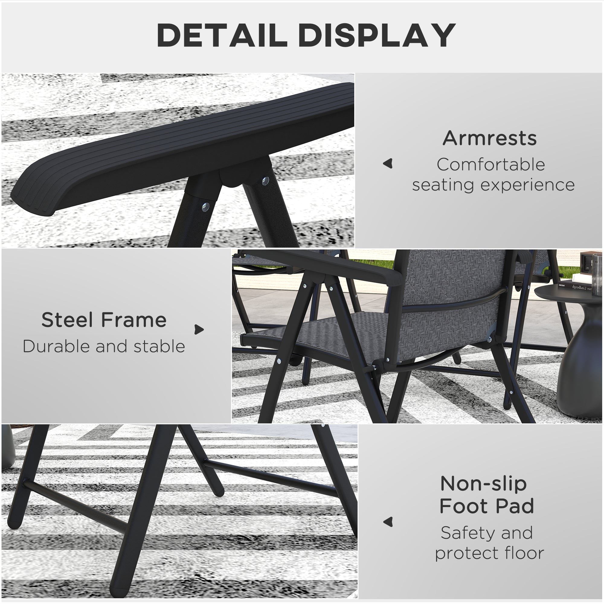 Set of Two Folding Garden Chairs, with Seven-Position Adjustable Backs - Grey
