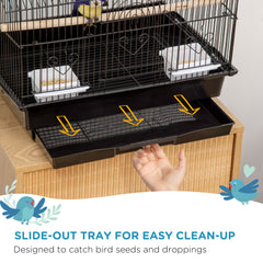 Metal Bird Cage with Plastic Swing Perch Food Container Tray Handle for Finch Canary Budgie 43.5 x 33 x 63 cm, Black