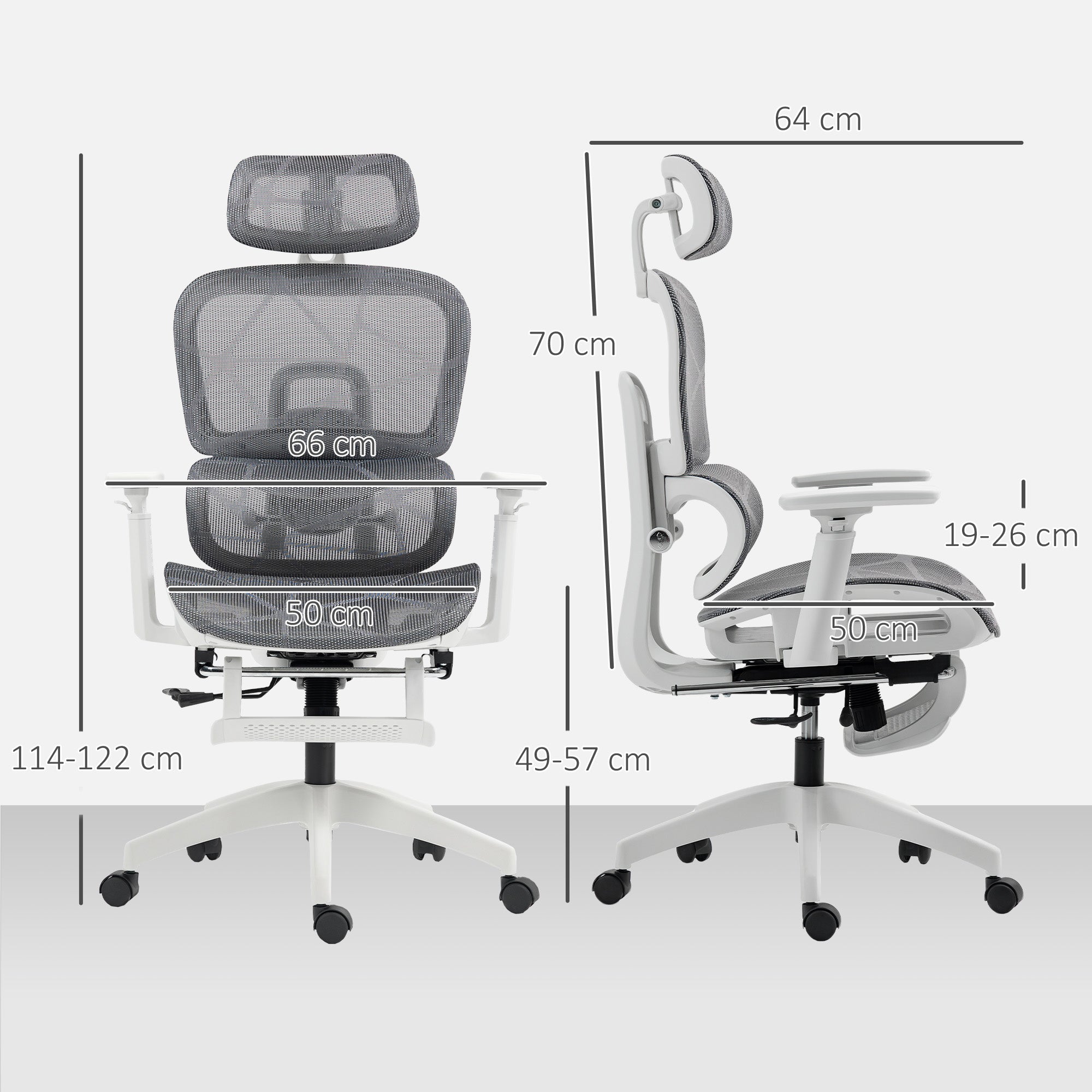 Fynco - Multi-Adjustable Mesh Office Chair - Grey and White