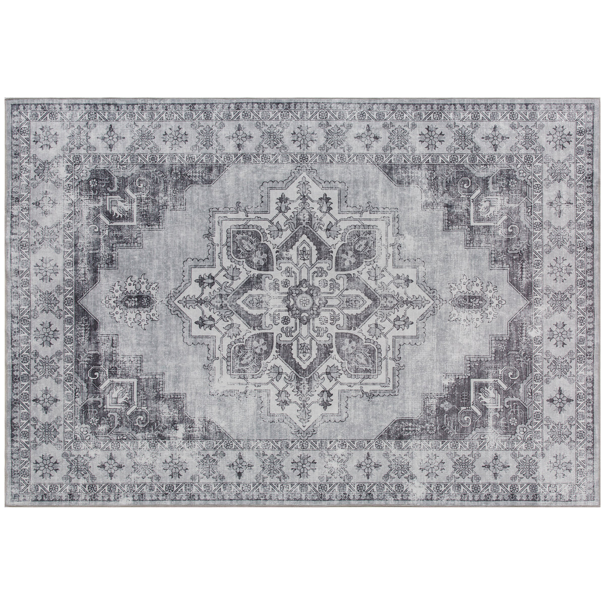 Fynco - Vintage Area Rug, Non-Slip Washable Rug, Flannel Floor Carpet for Living Room, Bedroom, Dining Room, Home Office, 170 x 120 cm, Grey