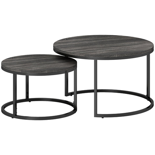 Set of Two Marble-Effect Stacking Tables - Black