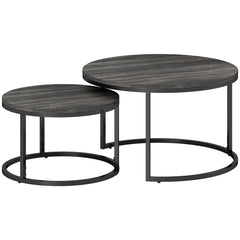 Set of Two Marble-Effect Stacking Tables - Black