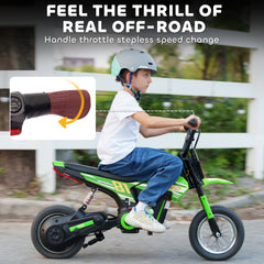 AIYAPLAY Kids Electric Motorbike, 24V Ride On Motorcycle with 3 Speeds and Rear Suspension, Dirt Bike for 8-12 Years Old, Green