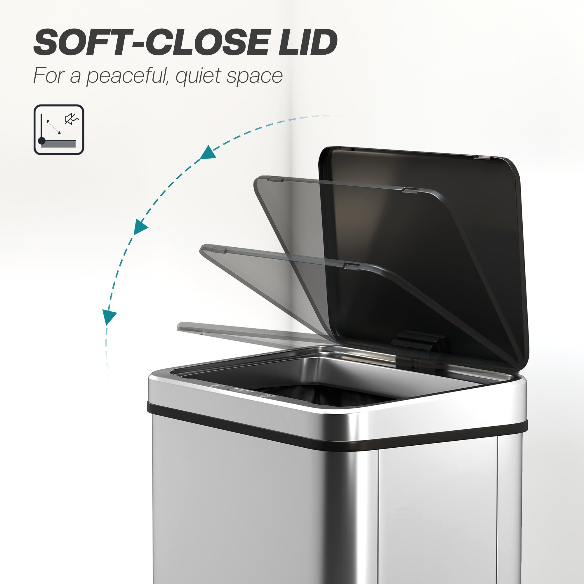 Fynco - 40L Sensor Bin with Quiet Soft-Close Lid, Automatic Touchless Motion Sensor Kitchen Bin with Fingerprint Resistant Stainless Steel for Hygienic Gyms, Home Office Use, Silver Tone