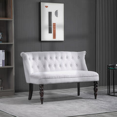 Loveseat with Wood Frame, Compact 2 Seater Sofa, Button Tufted Chaise Lounger with Carved Legs, Vintage Design for Bedroom Living room, Grey