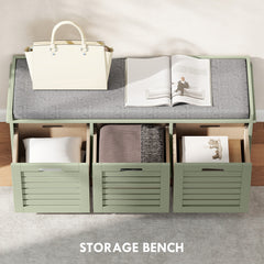 Fynco - 3-Drawer Shoe Storage Bench - Green