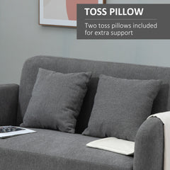 2 Seater Sofa, Modern Fabric Loveseat Sofa, Small Couch with 2 Pillows, Armrest and Wood Legs for Living Room, Bedroom, Home Office, Grey