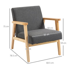Set of 2 Accent Armchair, Living Room Chair, Wooden Upholstered Single Lounge Chair with Rubber Wood Legs and Padded Seat , Leisure Sofa Chair for Bedroom Office, Dark Grey