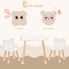 3-Piece Kids Table and Chair Set with 2 Bear-Shaped Chairs, for Ages 1-4 Years, White