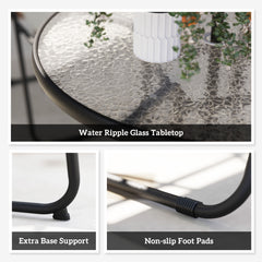 4 Seater Garden Furniture Set, 6 Pieces Garden Table and Chairs with Parasol, Outdoor Garden Dining Set with Folding Chairs and Round Glass Top Table for Patio, Grey