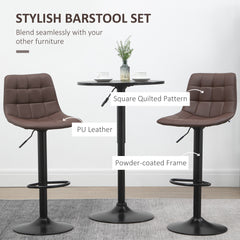Adjustable Bar Stools Set of 2, Swivel PU Leather Upholstered Barstools with Tufted Seat and Back, Breakfast Bar Chairs for Kitchen Counter, Brown