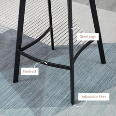 Bar Stools Set of 2, PU Leather Kitchen Stools, Upholstered Breakfast Bar Chairs with Backrest, Steel Legs for Home, Dining Room, Brown