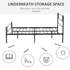 King Metal Bed Frame Solid Bedstead Base with Headboard and Footboard, Metal Slat Support and Underbed Storage Space, Bedroom Furniture, Black
