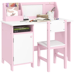 Kids Desk And Chair Set 2 PCs Childrens Table And Chair Set Multi Use Toddler Furniture with Whiteboard, Storage - Pink